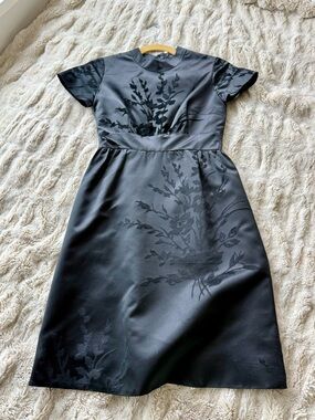 Custom Black Floral Sill Jacquard Mini Dress